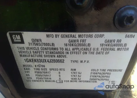 2004 GMC Yukon Denali z USA, uszkodzony, nr VIN 1GKEK63UX4J280662